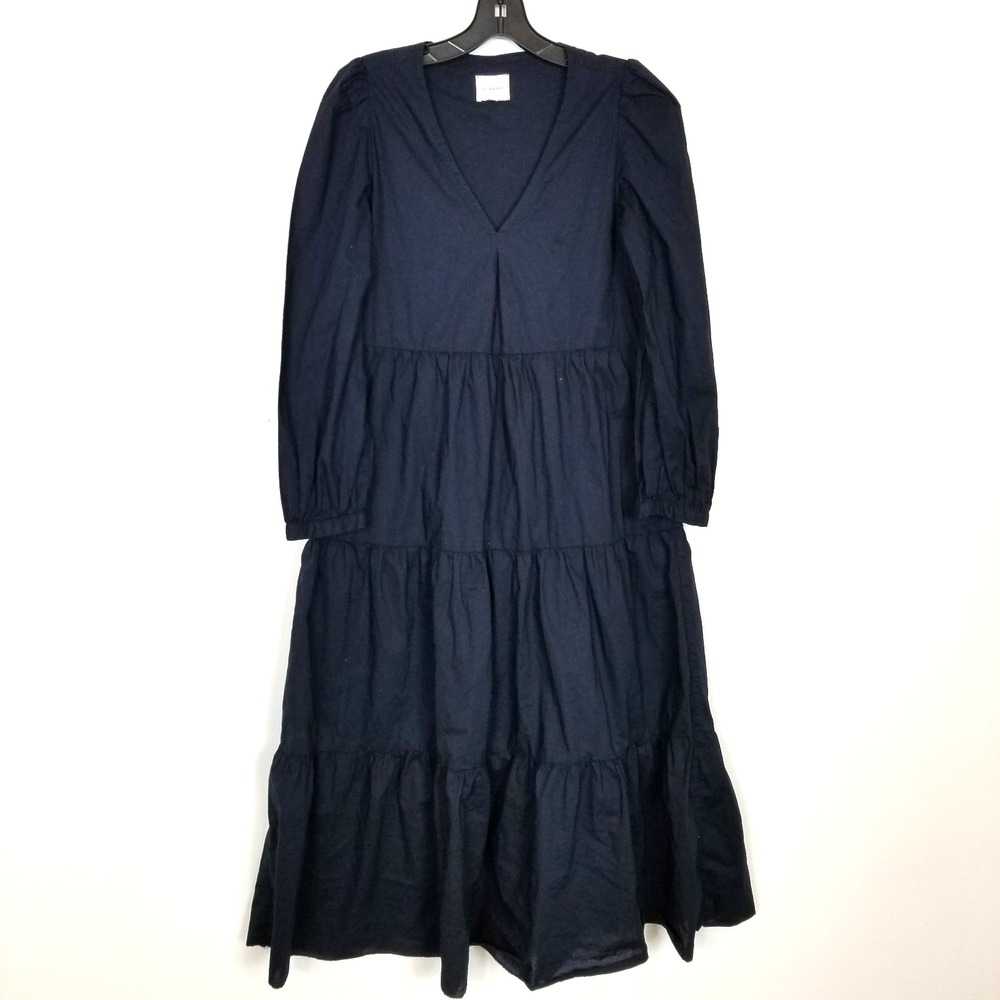 Sundays Tiered Maxi Dress‎ Women Sz 0 Navy Boho Cottagecore Cotton Prairie